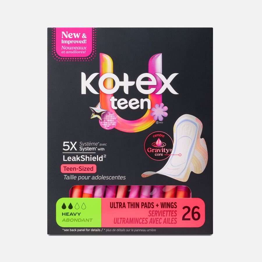 Kotex&reg; Ultra Thin Teen Pads with Wings, Heavy Absorbency, 26 ct., , large image number 0