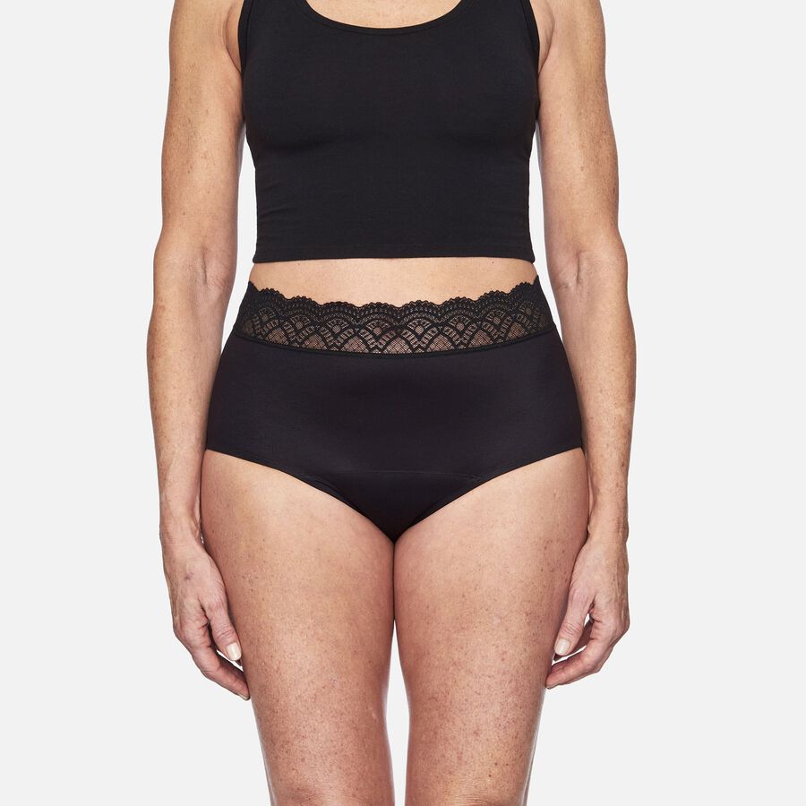 Thinx For All Leaks Signature Lace Very Light Hi-Waist Incontinence Underwear, Black, L, , large image number 1