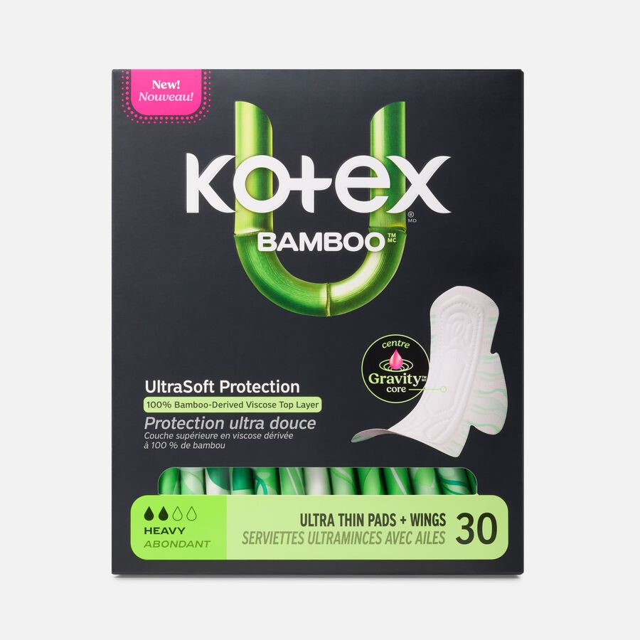 Kotex&reg; Bamboo Ultra Thin Pads with Wings, Heavy Absorbency, 30 ct., , large image number 0