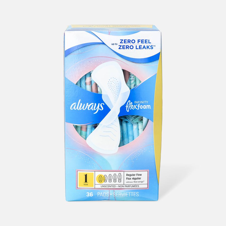 Always Infinity FlexFoam Pads for Women Size 1 Regular Absorbency, with Wings Unscented, 36 ct., , large image number 0