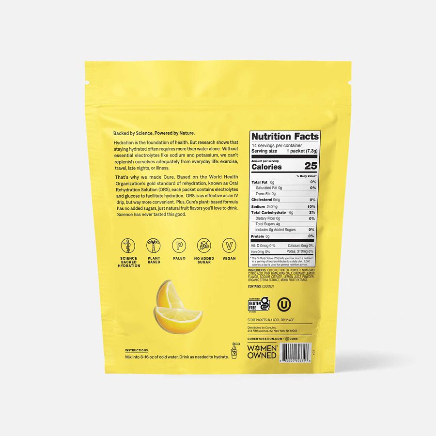 Cure Hydrating Electrolyte Drink Mix Pouches, Lemonade, 14 ct., , large image number 1
