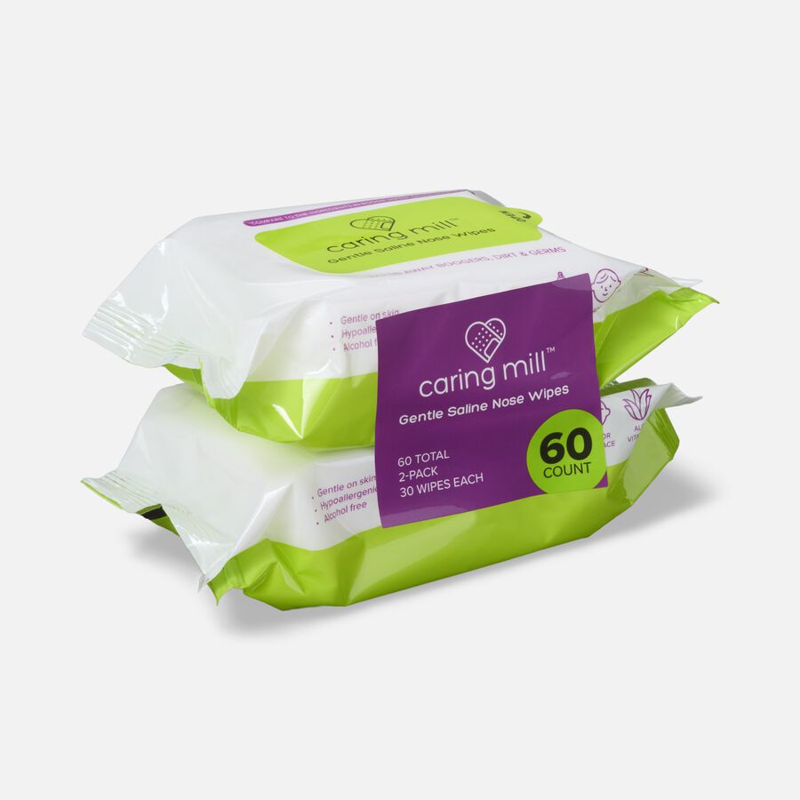 Caring Mill&trade; Gentle Saline Nose Wipes, Unscented, 30 ct. (2 pack), , large image number 0