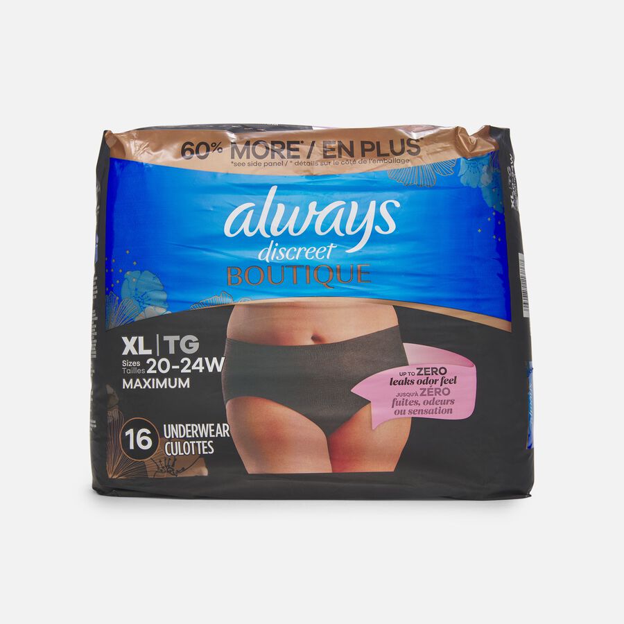 Always Discreet Boutique Incontinence Underwear, Black, XL, 16 ct., , large image number 0