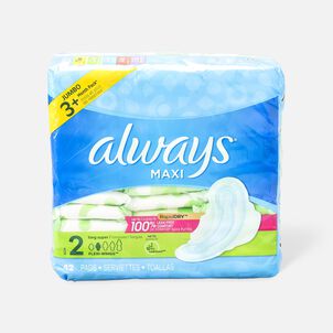 Always Maxi Pads Size 2 Long Super Absorbency Unscented with Wings, 42 ct.