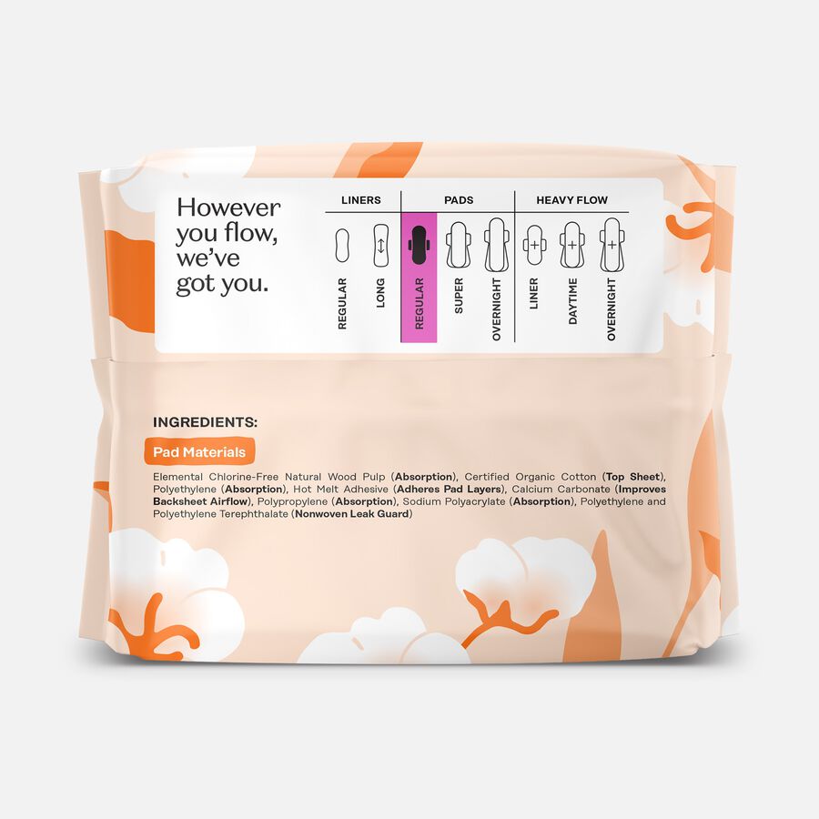 The Honey Pot 100% Organic Top Sheet Regular Non Herbal Menstrual Pads, 20 ct., , large image number 1