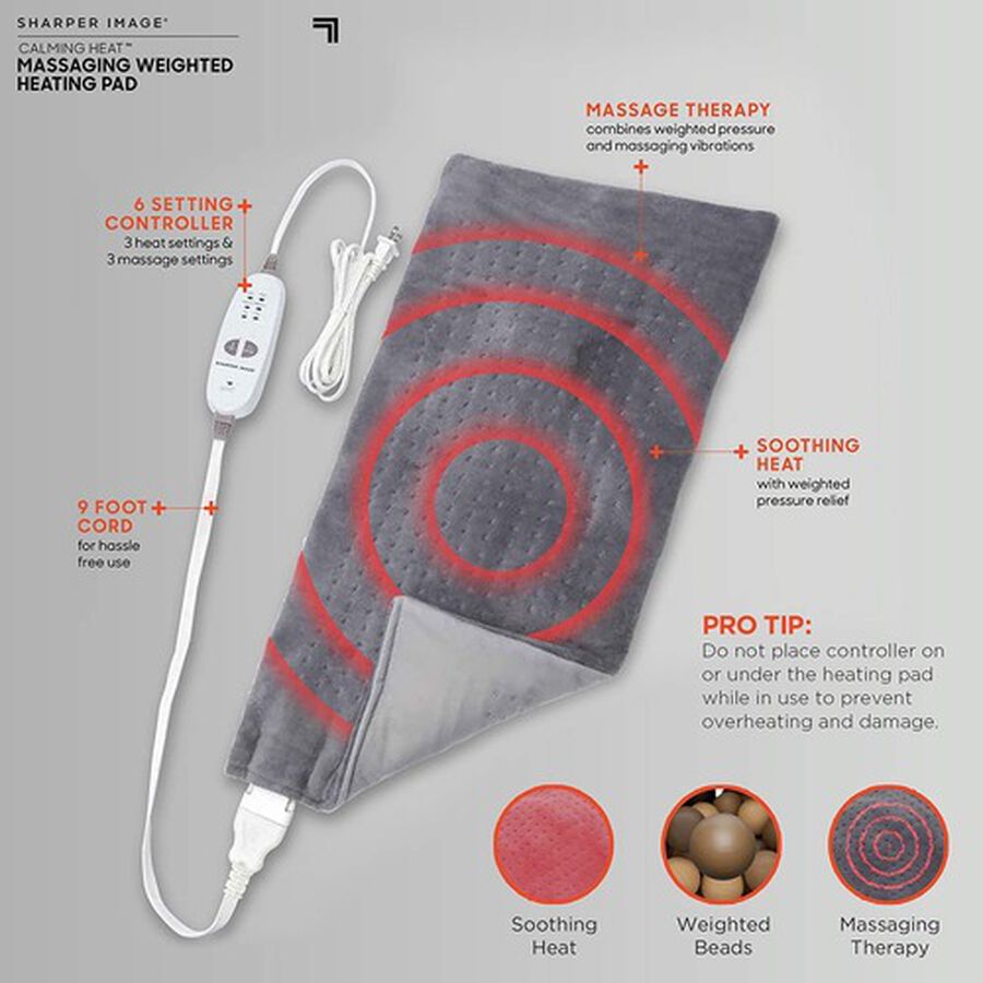 Sharper Image&reg; Calming Heat Massaging Weighted Heating Pad, 6 Settings - 3 Heat, 3 Massage, 12&rdquo; x 24&rdquo;, 4 lbs, , large image number 2