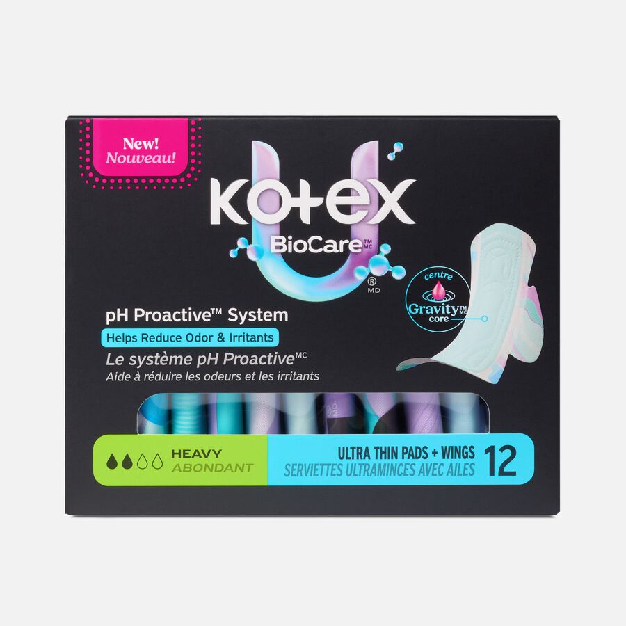 Kotex&reg; BioCare&trade; Ultra Thin Pads with Wings, Heavy Absorbency, 12 ct., , large image number 0