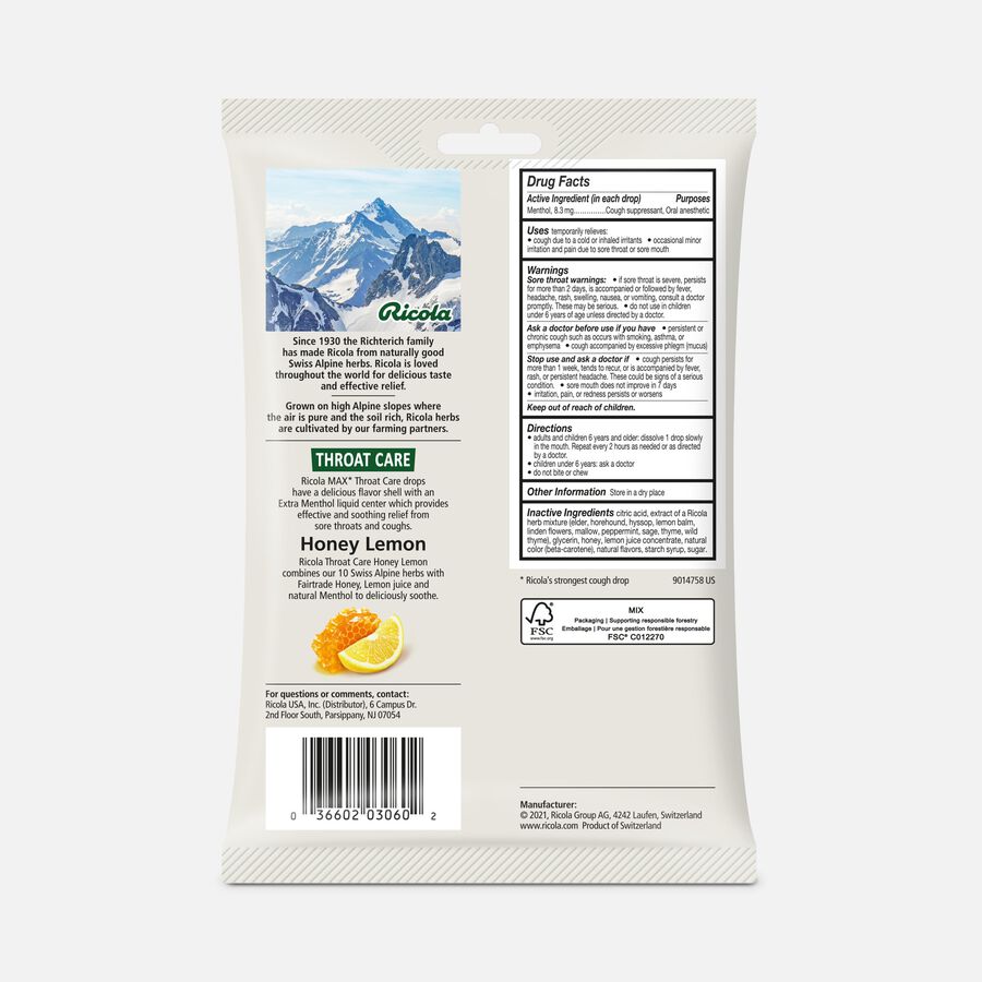 Ricola Max Throat Care Dual Action Cough Drops, Honey Lemon, 34 ct., , large image number 1