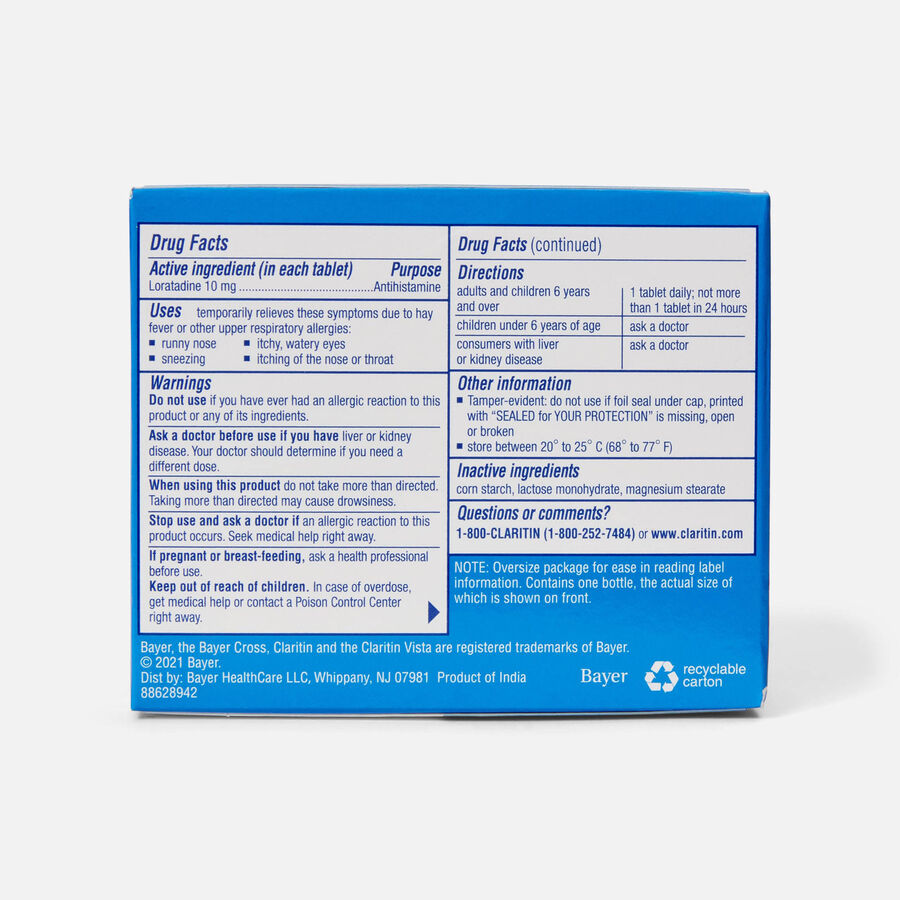 Claritin 24 Hour Allergy Medicine, Non-Drowsy Prescription Strength Allergy Relief, Loratadine Antihistamine Tablets, 100 ct., , large image number 1