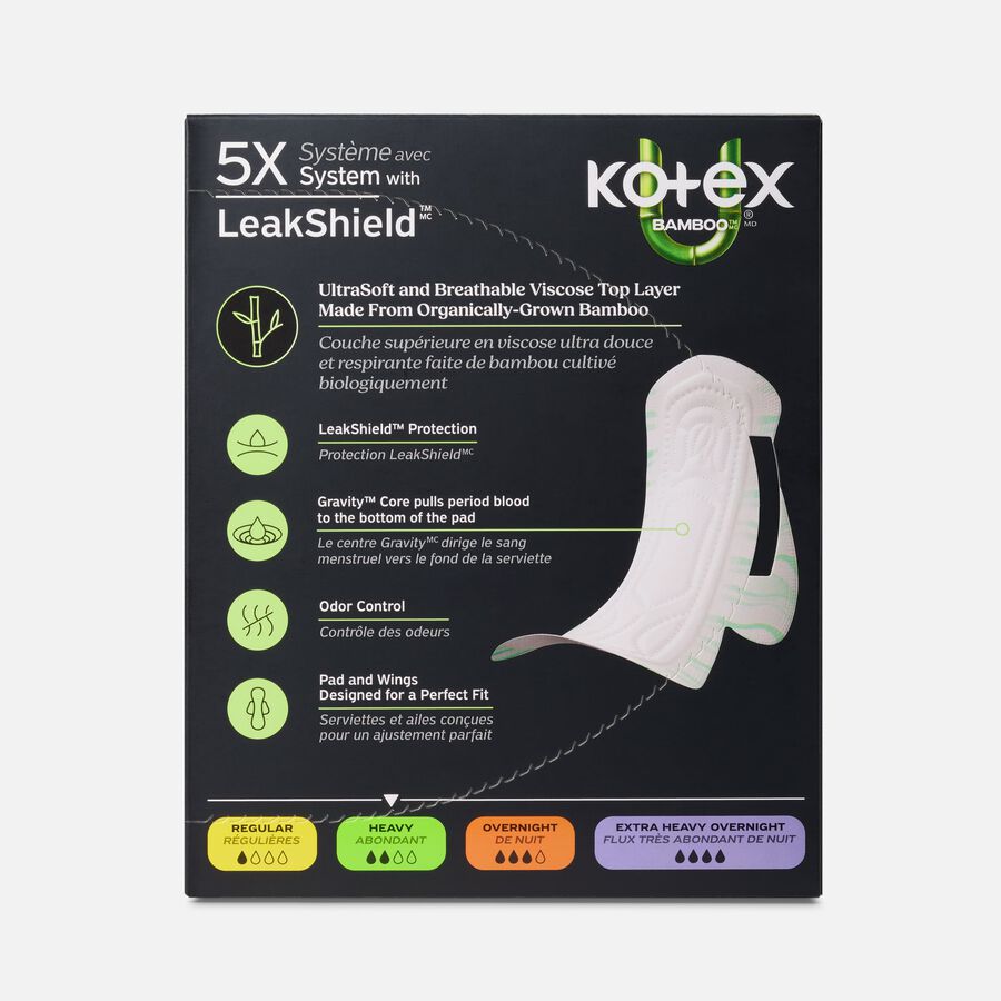Kotex&reg; Bamboo Ultra Thin Pads with Wings, Heavy Absorbency, 30 ct., , large image number 1