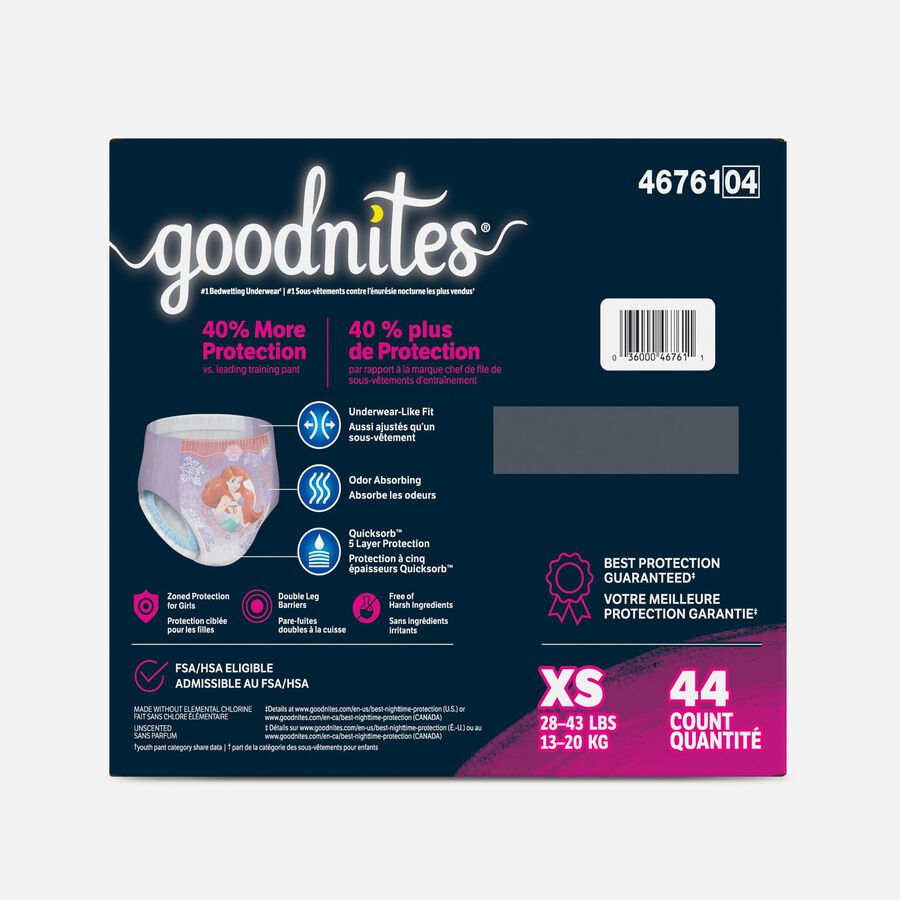 Goodnites Girls&rsquo; Nighttime Bedwetting Underwear, XS (28-43+ lbs), 44 ct., , large image number 1