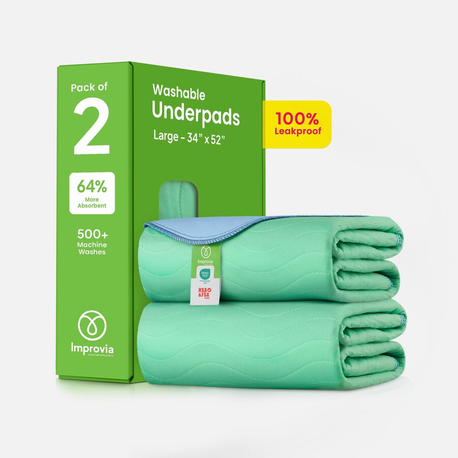 Improvia Washable Underpads, Heavy Absorbency, Reusable Incontinence Pads for Bed, Sofa, Floor, , large image number 1