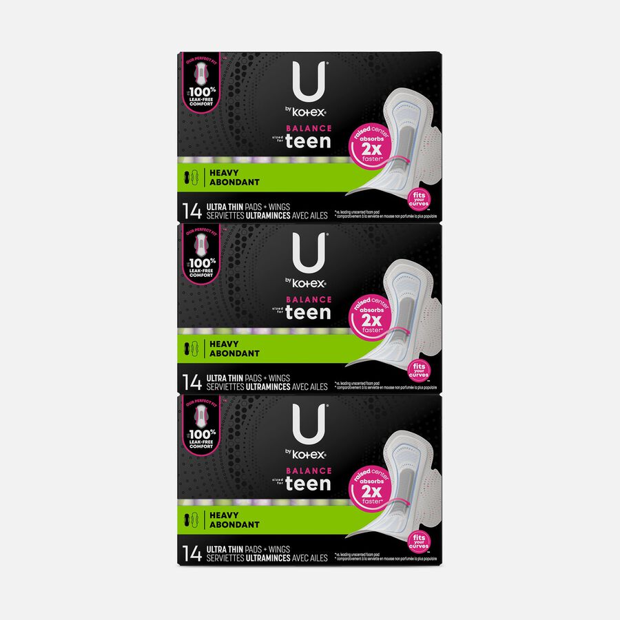 U by Kotex Ultra Thin Teen Pads with Wings, Extra Absorbency, Unscented, 14 ct. (3-Pack), , large image number 0