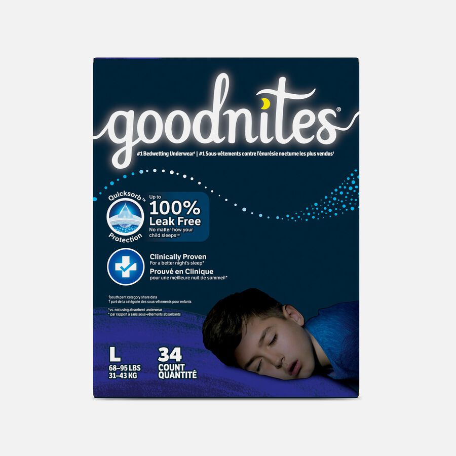 Goodnites Boys' Nighttime Bedwetting Underwear, Size Large (68-95 lbs), 34 ct., , large image number 0
