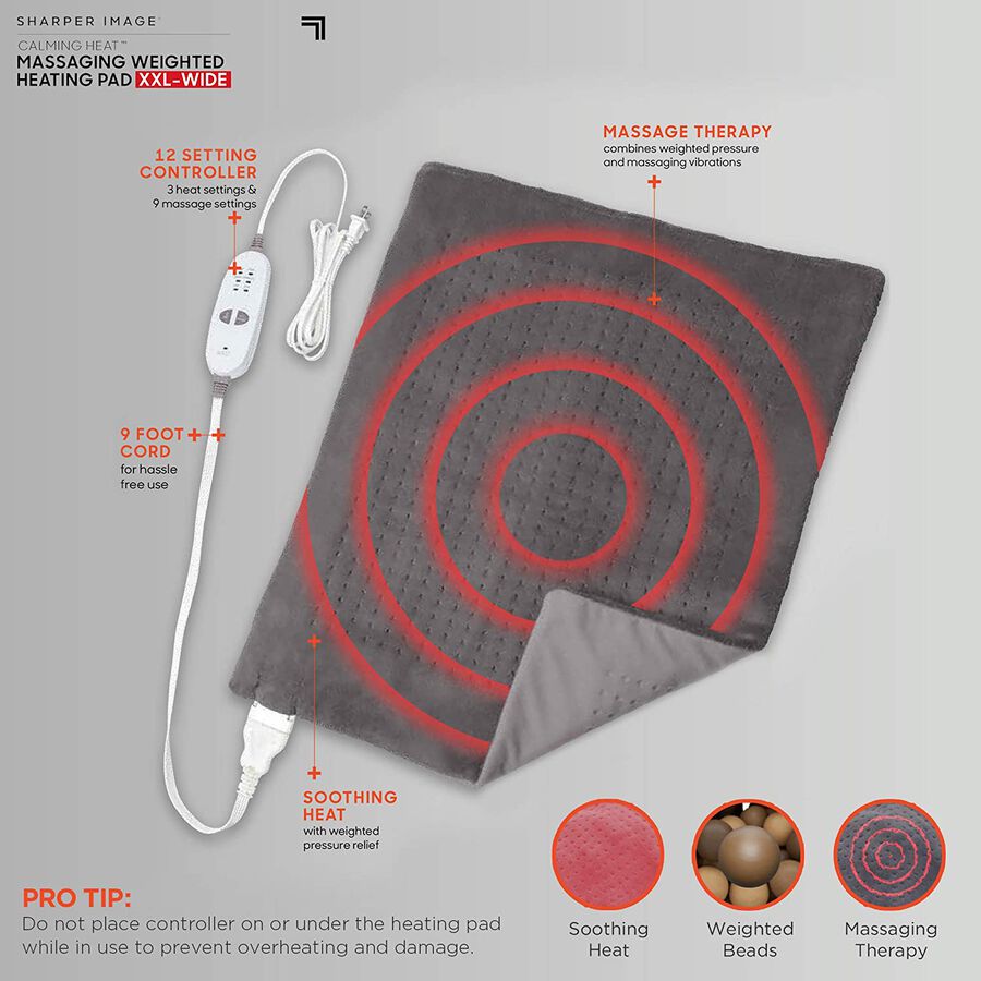 Sharper Image Calming Heat Massaging Weighted Heating Pad, XXL-Wide, , large image number 2