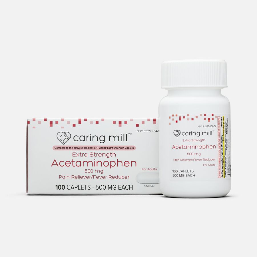 Caring Mill&trade; Acetaminophen Adult Pain Reliever/Fever Reducer Extra Strength Caplets, 100 ct., , large image number 0